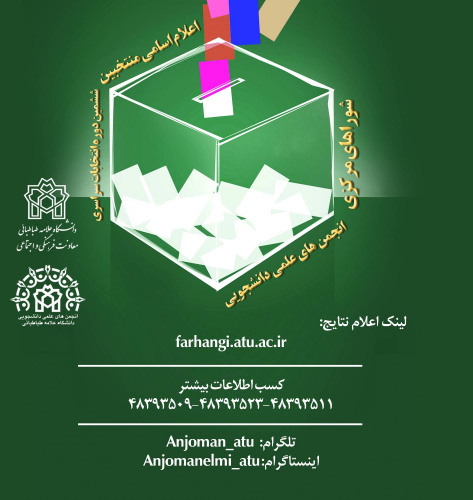 اسامی اعضای منتخب ششمین دوره انتخابات سراسری شوراهای مرکزی انجمن های علمی دانشجویی دانشگاه علامه طباطبائی اعلام شد