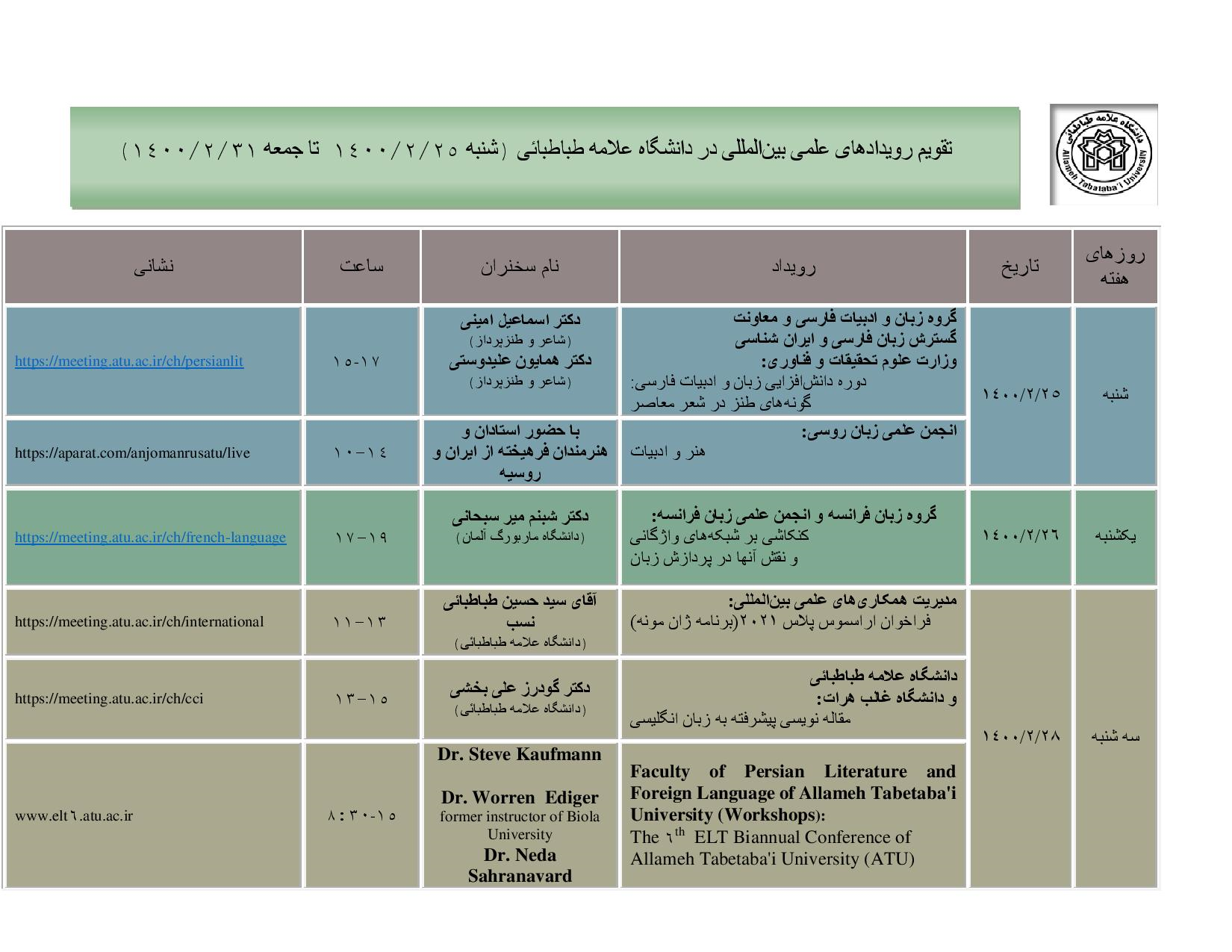 تقویم رویدادهای علمی بین المللی دانشگاه در هفته جاری اعلام شد