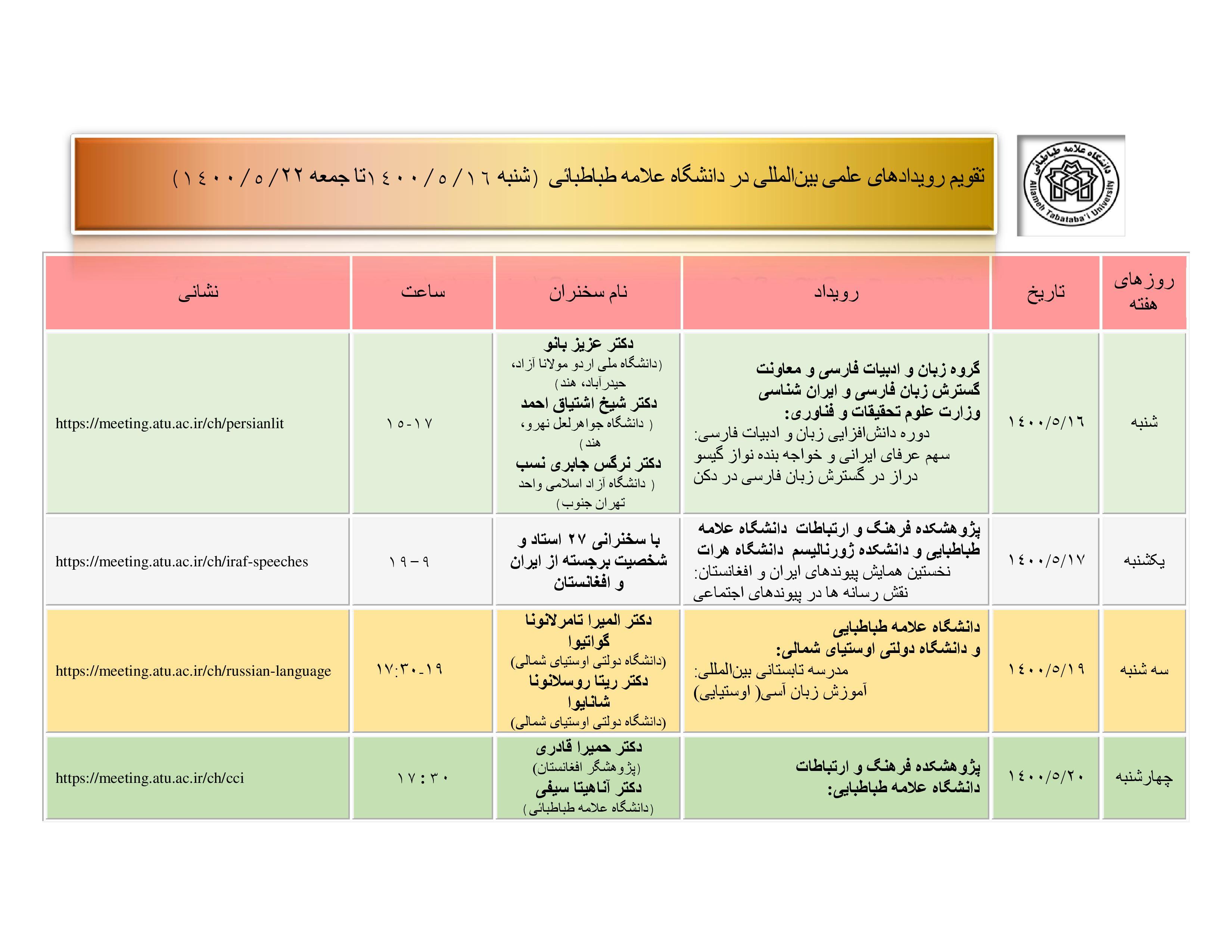 تقویم رویدادهای علمی بین المللی دانشگاه در هفته جاری ۱۶ مرداد ماه اعلام شد